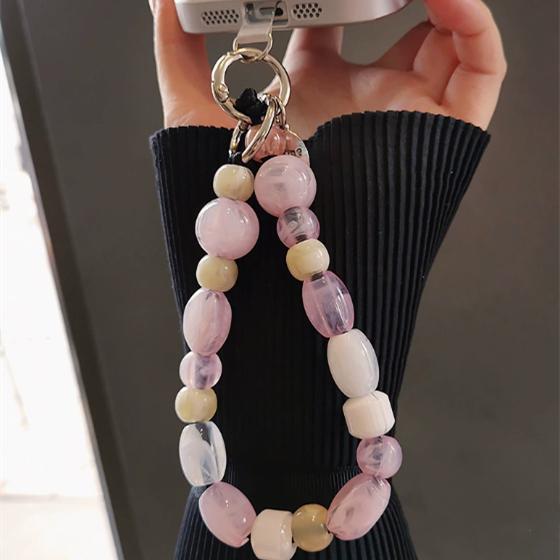 สายคล้องโทรศัพท์ลูกปัดสีหินทรงไม่แน่นอน สำหรับผู้หญิง